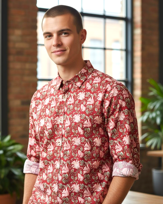 Block Print Shirt - Cardinal Pink