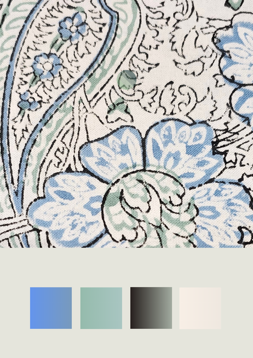 Opal & Cornflower Blue Block Print Tablecloth 130 x 180 cm