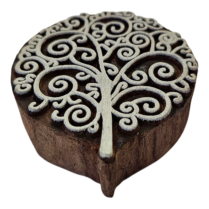 Round Tree Design Wooden Carved Printing Block