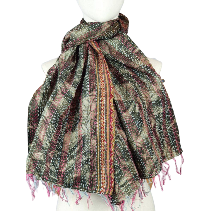 Reversible Silk Kantha Scarf