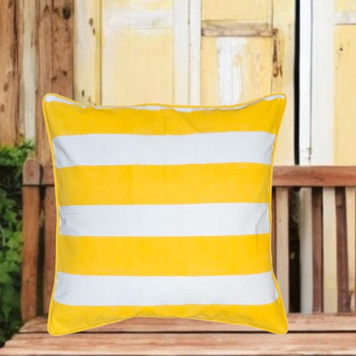 Block Print Cushion Cover - Golden Sunshine Stripes Design