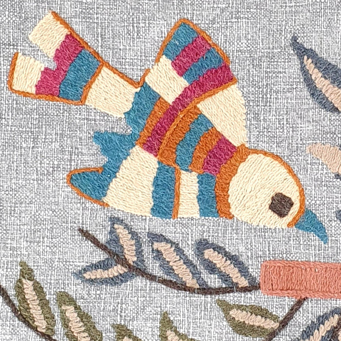 Bird Embroidered Cushion Cover