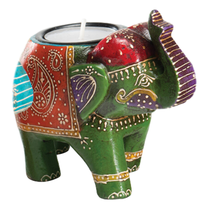 Green Wooden Elephant Tealight Holder