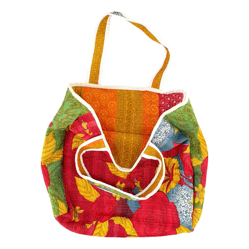 Reversible Tote Bag Made from a Vintage Hand Stitched Cotton Kantha Blanket