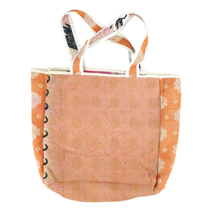 Reversible Tote Bag Made from a Vintage Hand Stitched Cotton Kantha Blanket