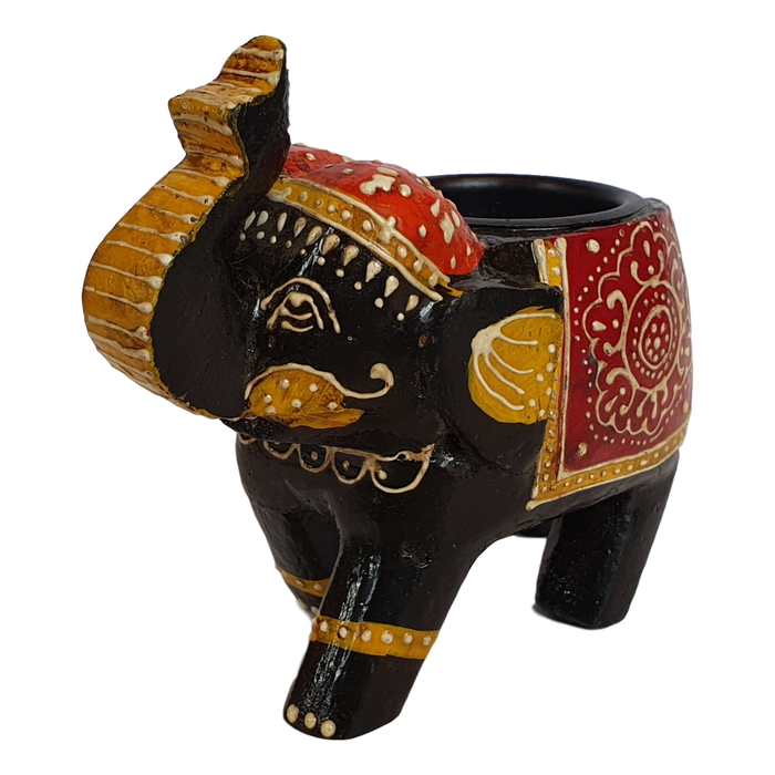 Black Wooden Elephant Tealight Holder