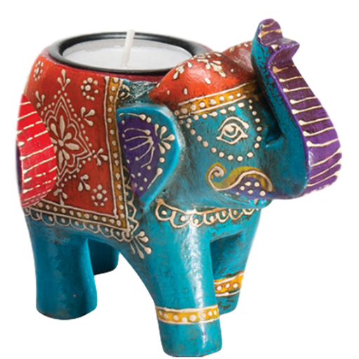 Turquoise Wooden Elephant Tealight Holder