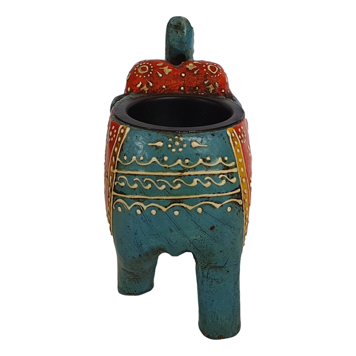 Turquoise Wooden Elephant Tealight Holder