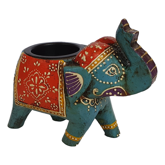 Turquoise Wooden Elephant Tealight Holder