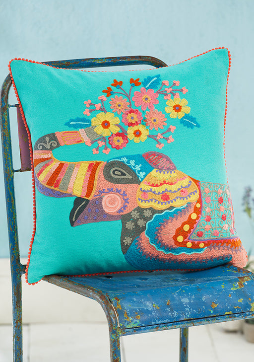 Mahima Embroidered Elephant Cushion Cover