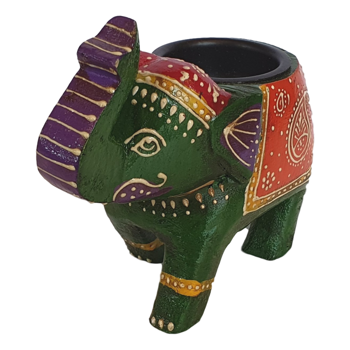 Green Wooden Elephant Tealight Holder