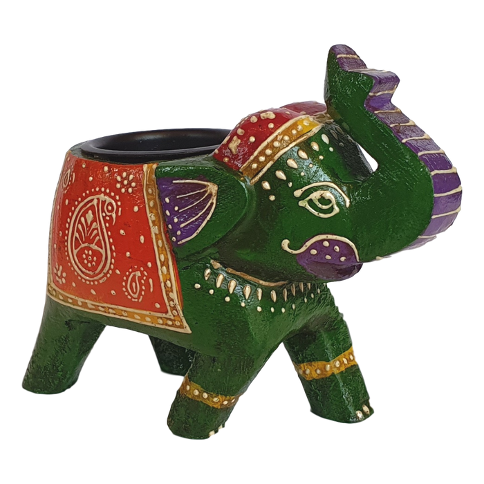 Green Wooden Elephant Tealight Holder