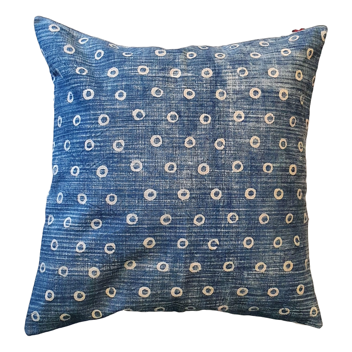 Blue Spots Block Printed Cotton Cushion