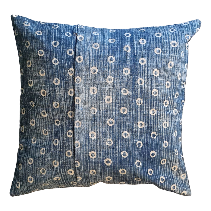 Blue Spots Block Printed Cotton Cushion