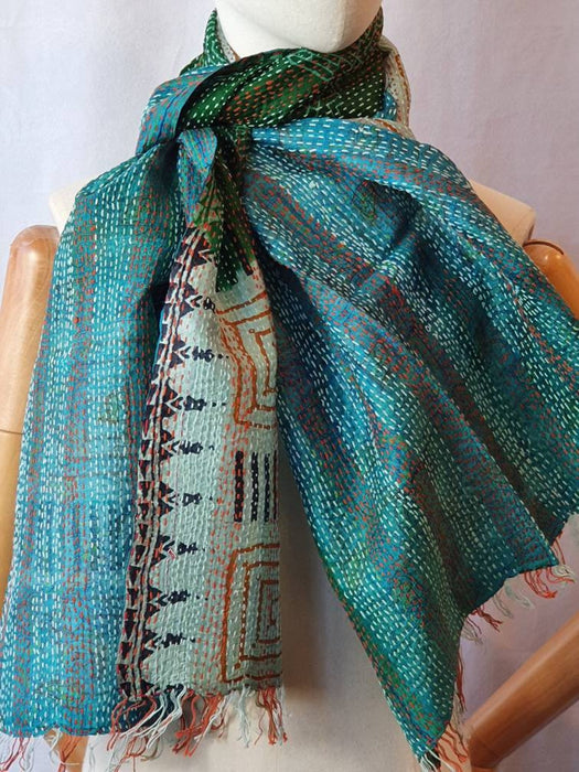 Reversible Silk Kantha Scarf