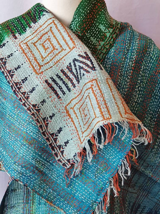 Reversible Silk Kantha Scarf
