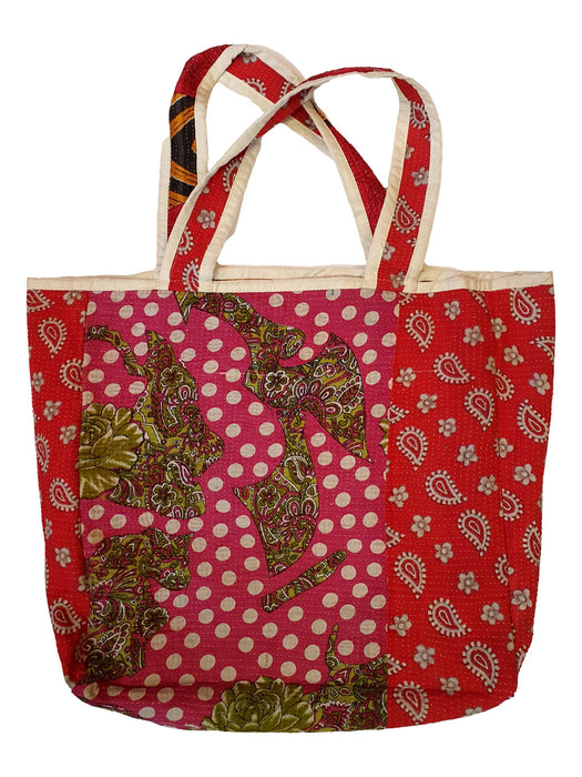 Reversible Tote Bag Made from a Vintage Hand Stitched Cotton Kantha Blanket