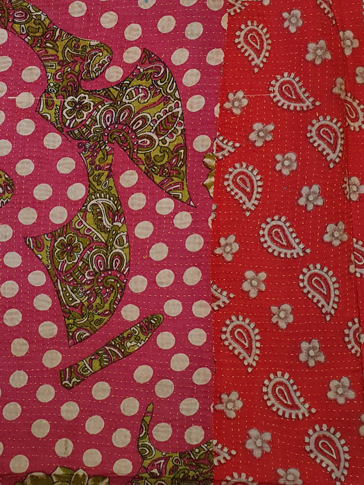 Reversible Tote Bag Made from a Vintage Hand Stitched Cotton Kantha Blanket