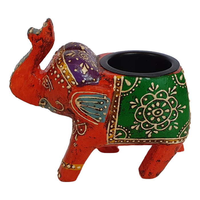 Orange Wooden Elephant Tealight Holder