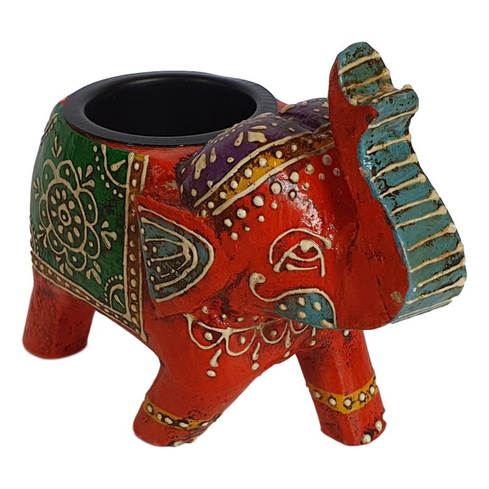 Orange Wooden Elephant Tealight Holder