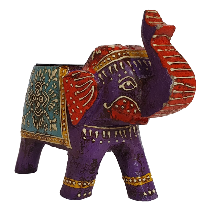 Purple Wooden Elephant Tealight Holder