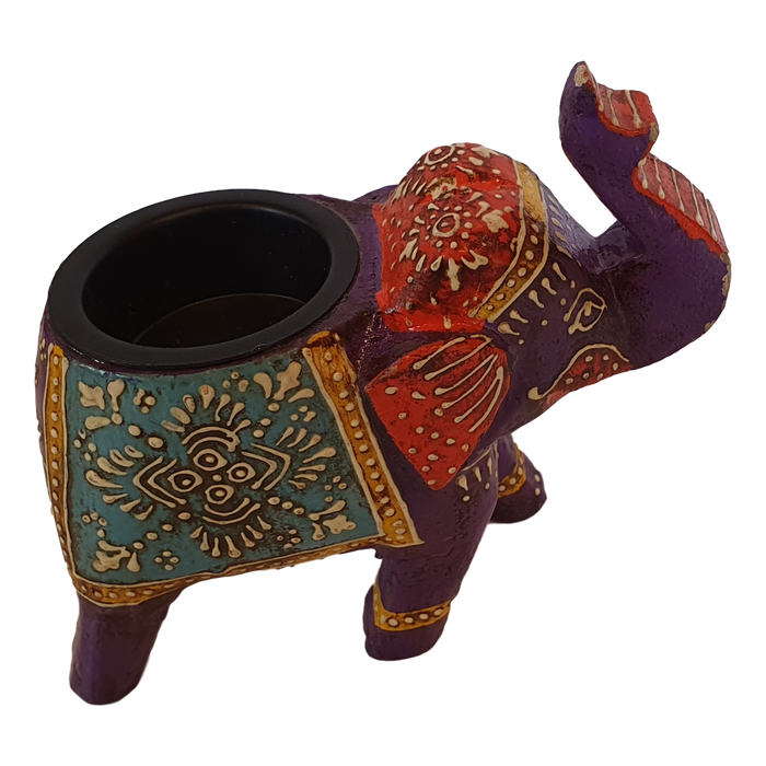 Purple Wooden Elephant Tealight Holder