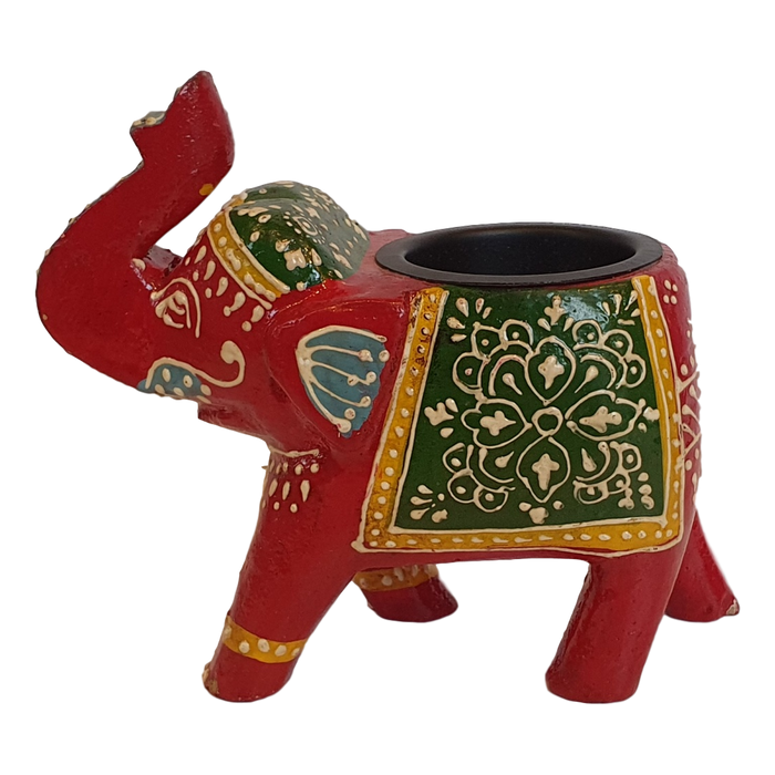 Red Wooden Elephant Tealight Holder