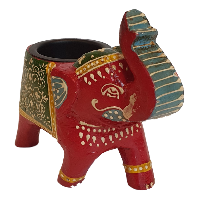Red Wooden Elephant Tealight Holder