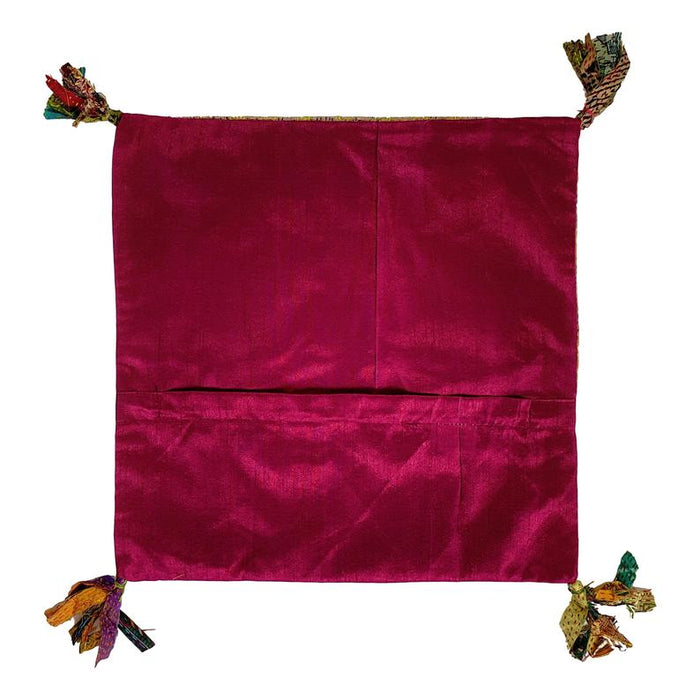 Silk Kantha Cushion Cover With Tassels