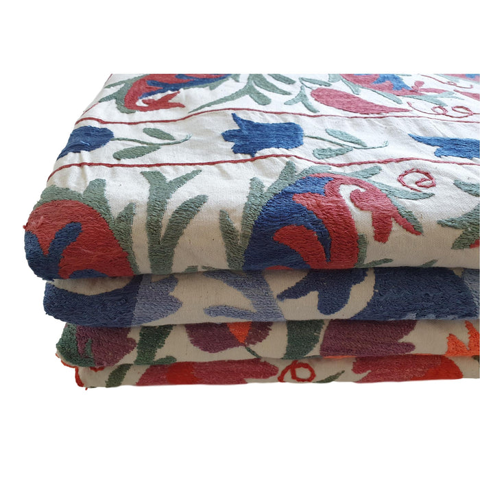 Authentic Suzani Hand Embroidered Silk on Cotton