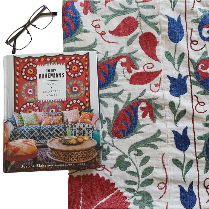 Authentic Suzani Hand Embroidered Silk on Cotton