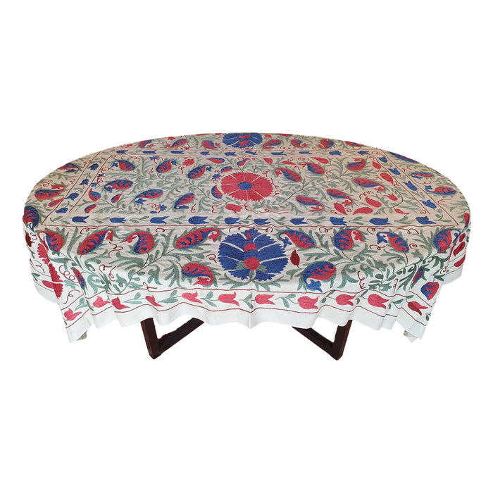 Authentic Suzani Hand Embroidered Silk on Cotton