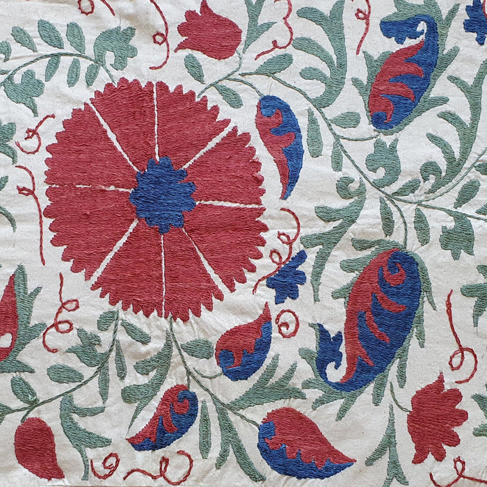 Authentic Suzani Hand Embroidered Silk on Cotton