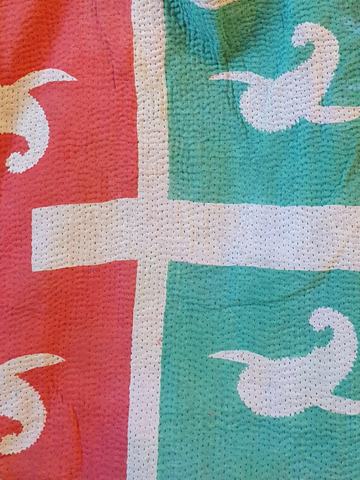 Reversible Tote Bag Made from a Vintage Hand Stitched Cotton Kantha Blanket