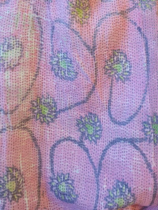 Reversible Tote Bag Made from a Vintage Hand Stitched Cotton Kantha Blanket