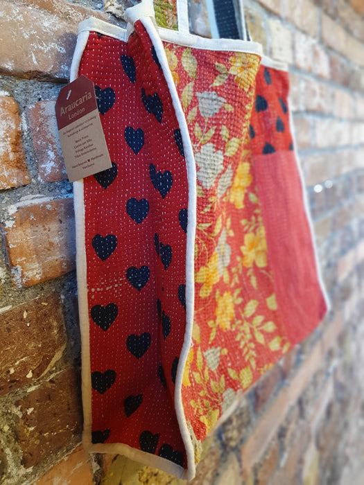 Reversible Tote Bag Made from a Vintage Hand Stitched Cotton Kantha Blanket