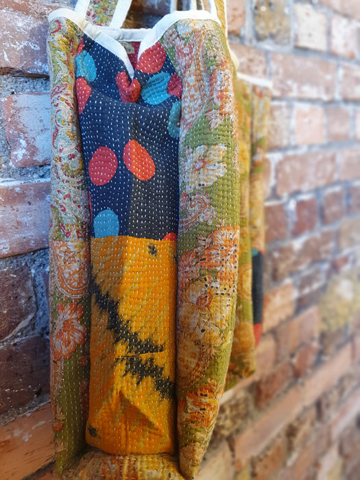 Reversible Tote Bag Made from a Vintage Hand Stitched Cotton Kantha Blanket