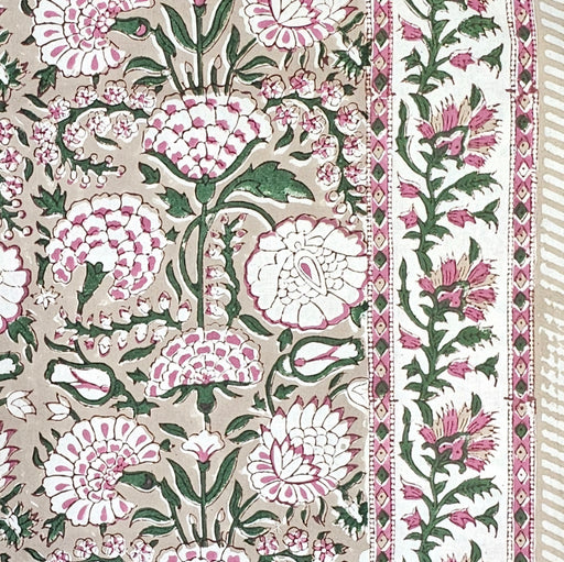 Block Print Tablecloth - Taupe, Mauve and Green