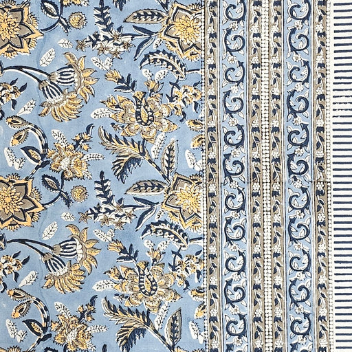 Block Print Cotton Tablecloth - Blue, Brown and Yellow