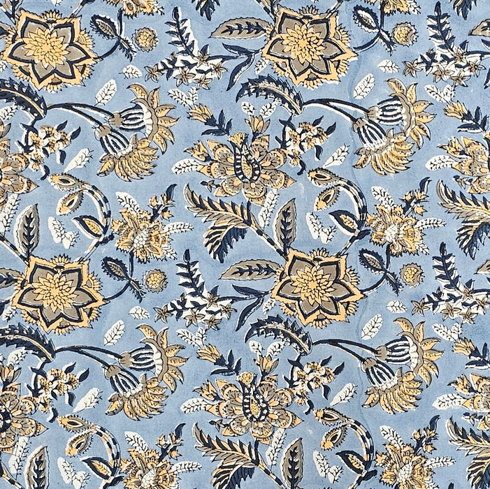 Block Print Cotton Tablecloth - Blue, Brown and Yellow