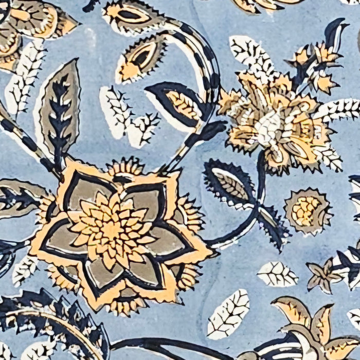 Block Print Cotton Tablecloth - Blue, Brown and Yellow