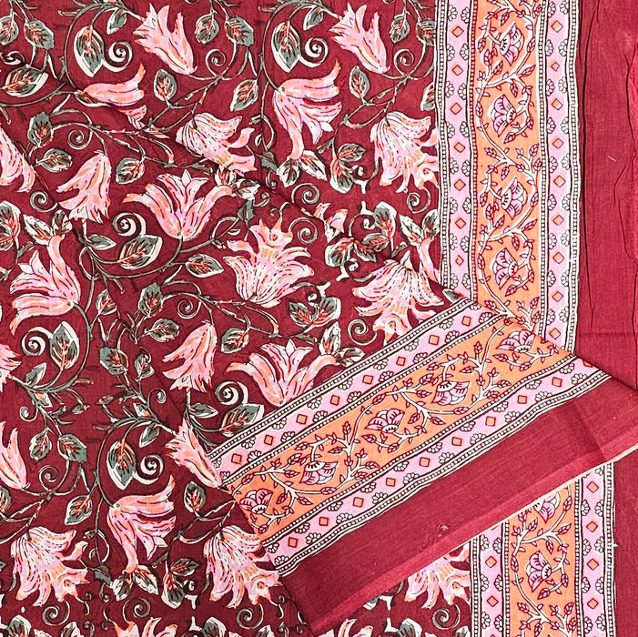 Block Print Cotton Sarong Cardinal Pink