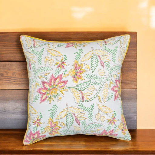 Block Print Cushion Cover - Golden Sunshine Floral Design
