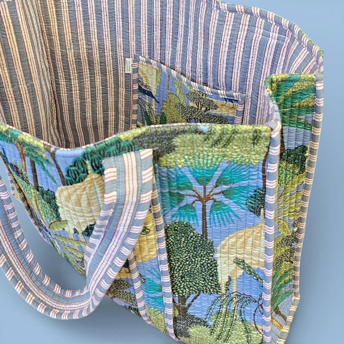 Peacock Temple Quilted Cotton Tote Bag