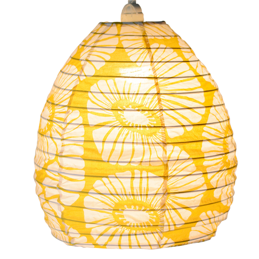 Yellow Beehive Pendant Lampshade: Retro Flowers Citrus Yellow