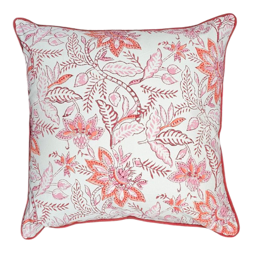 Block Print Cushion - Carmine Floral Design