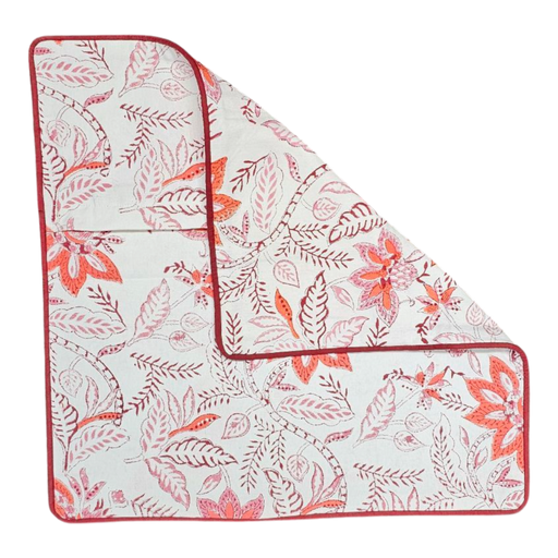 Block Print Cushion Cover - Carmine Floral Design showing reverse side
