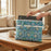 Turquoise and Lime Floral Design Block Printed Laptop Bag showing a laptop sliding into the bag 