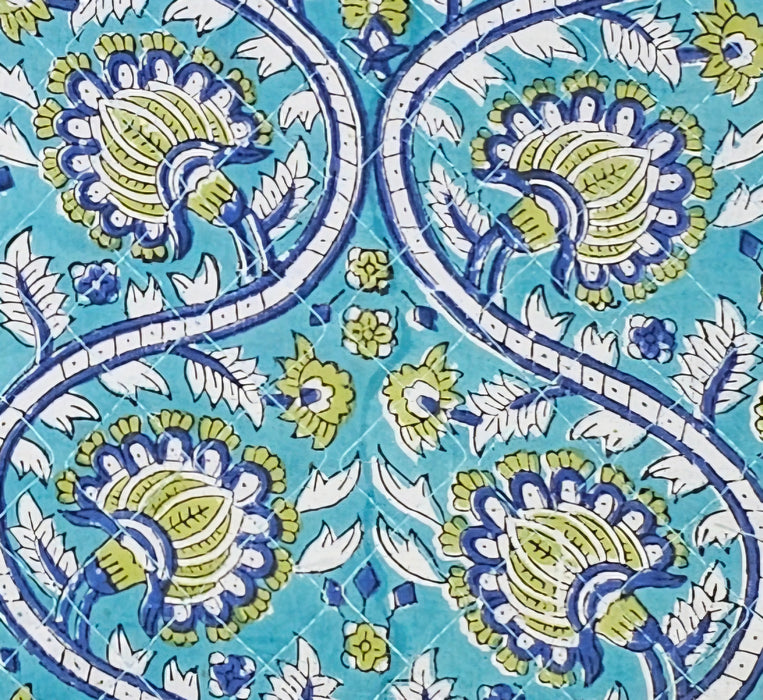 Close up detail of a floral block print design
