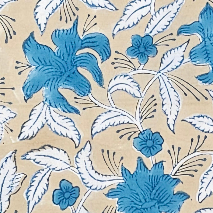 Deailes view of the Blue Lily Hand Block Print Tablecloth